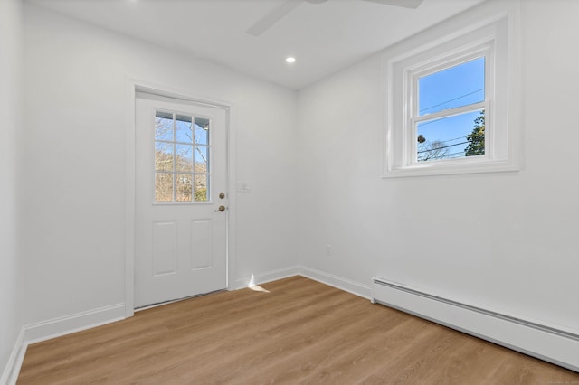 34 Power House Rd, Montville, CT 06382 - entryway with light wood finished floors, baseboards, recessed lighting, baseboard heating, and ceiling fan