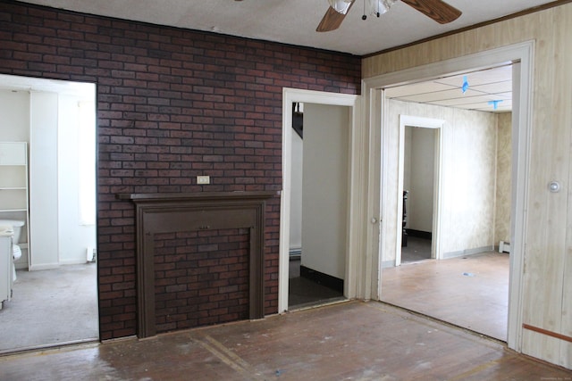 15 Wall St, Middletown, CT 06457 - unfurnished living room featuring wood walls and a ceiling fan
