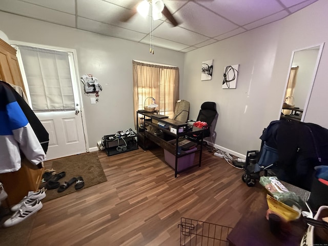 25-27 Farrows St, Putnam, CT 06260 - office area with a paneled ceiling, ceiling fan, baseboards, and wood finished floors