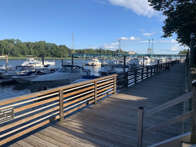 view of dock with a water view
