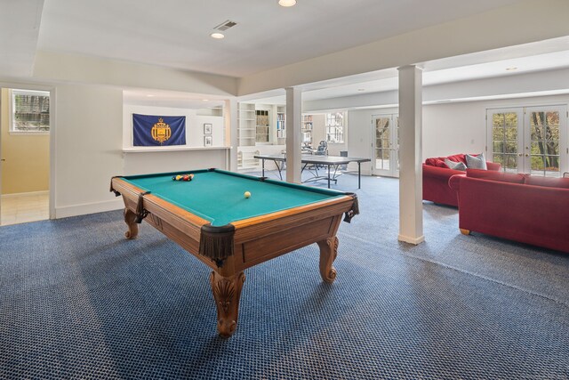 6 Wahackme Ln, New Canaan, CT 06840 - playroom with a healthy amount of sunlight, carpet, french doors, and visible vents