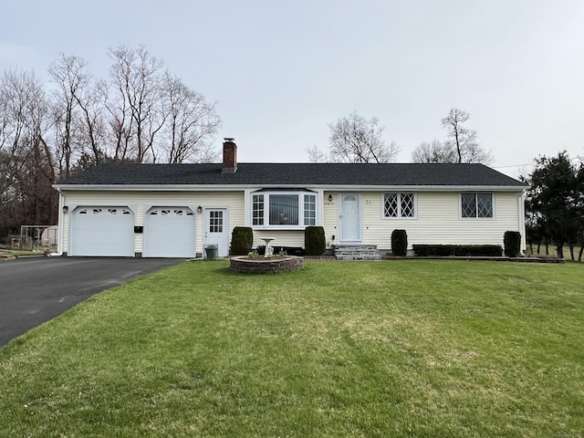 31 Mountain View Dr, Rocky Hill, CT 06067 - ranch-style house with asphalt driveway, a chimney, a garage, and a front lawn