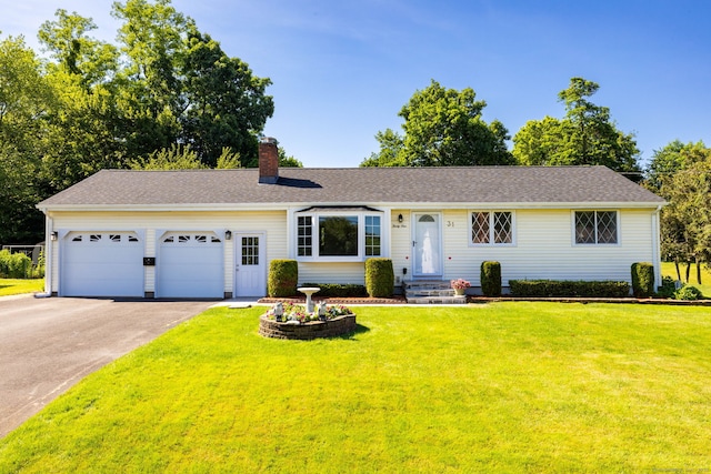 31 Mountain View Dr, Rocky Hill, CT 06067 - ranch-style house featuring driveway, a front lawn, a chimney, and an attached garage