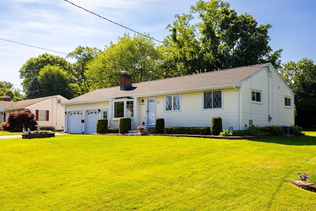 31 Mountain View Dr, Rocky Hill, CT 06067 - ranch-style home with a chimney, a front yard, and a garage
