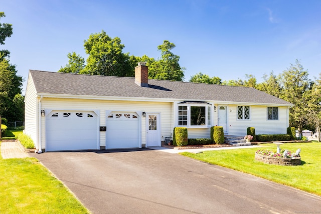 31 Mountain View Dr, Rocky Hill, CT 06067 - single story home featuring an attached garage, driveway, a front yard, a chimney, and roof with shingles