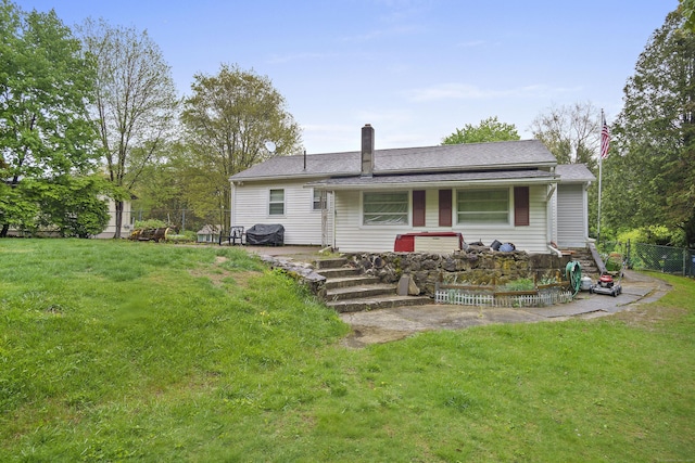 5 Stone Ct, Ledyard, CT 06335 - back of house with covered porch and a chimney