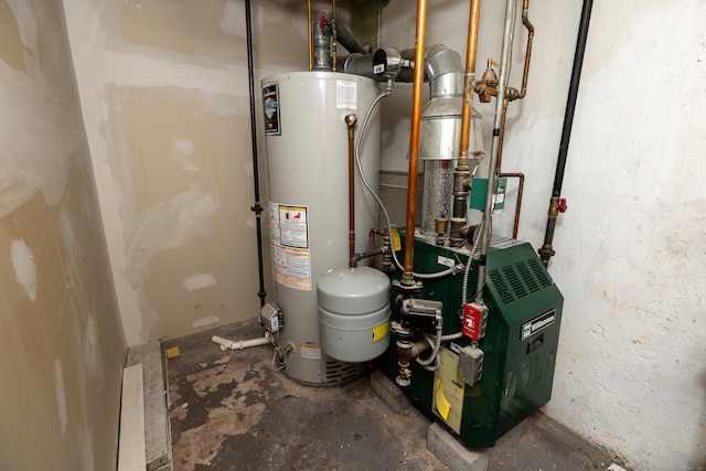 utility room with a heating unit and water heater