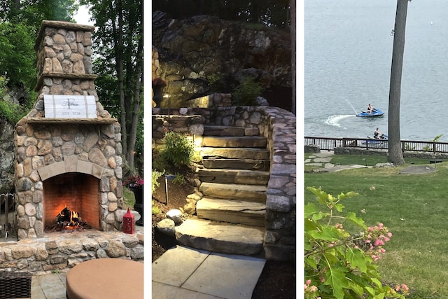 3 Willow Ln, New Fairfield, CT 06812 - exterior details featuring fence and an outdoor stone fireplace
