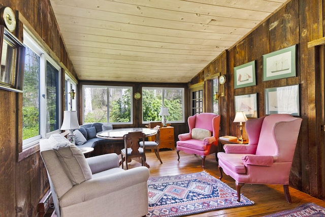 538 County Rd, Guilford, CT 06437 - interior space featuring wooden walls, wood ceiling, wood-type flooring, and a wealth of natural light