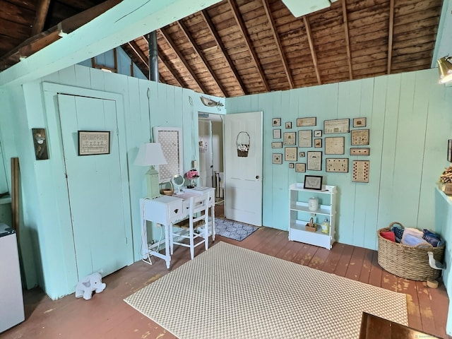 15 Beckett Ave, Branford, CT 06405 - misc room with lofted ceiling with beams, wood finished floors, wood walls, and wooden ceiling