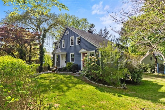 203 Ridgewood Ave, Hamden, CT 06517 - view of front of property with a chimney and a front lawn
