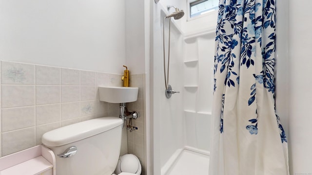 8 Kent St, Plainville, CT 06062 - bathroom with tile walls, curtained shower, and toilet