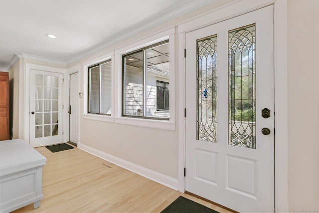 2 Donald Dr, Westport, CT 06880 - entryway with baseboards, light wood-type flooring, crown molding, and recessed lighting
