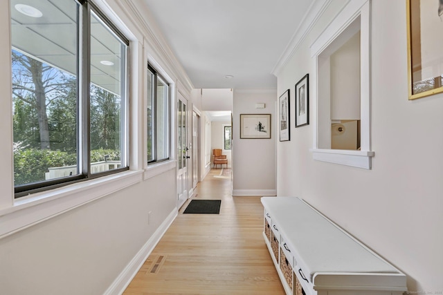 2 Donald Dr, Westport, CT 06880 - corridor with light wood-style floors, crown molding, and baseboards