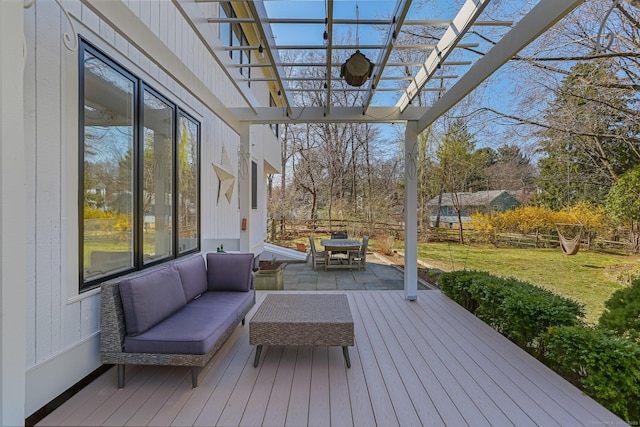 2 Donald Dr, Westport, CT 06880 - wooden deck with a pergola and an outdoor living space