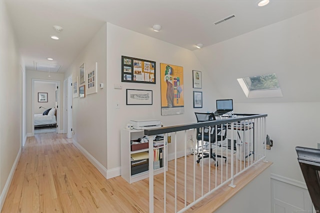 2 Donald Dr, Westport, CT 06880 - office area with attic access, wood finished floors, recessed lighting, a skylight, and baseboards