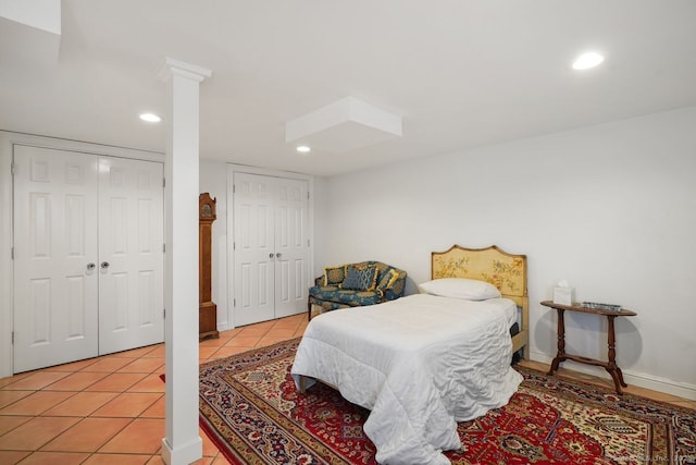5 Northside Ln, Westport, CT 06880 - bedroom with multiple closets, recessed lighting, and light tile patterned flooring