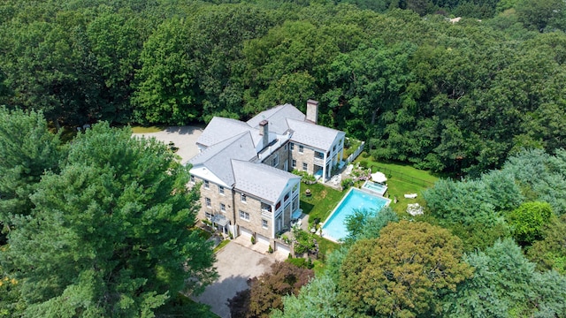 5 Northside Ln, Westport, CT 06880 - aerial view of property and surrounding area with a heavily wooded area and a pool area