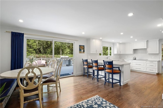 41 Hermit Ln, Westport, CT 06880 - dining area featuring ornamental molding, recessed lighting, and wood finished floors