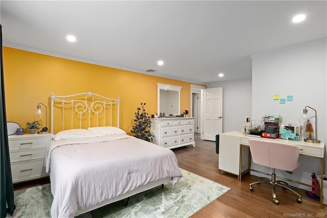 41 Hermit Ln, Westport, CT 06880 - bedroom featuring recessed lighting, visible vents, ornamental molding, and wood finished floors