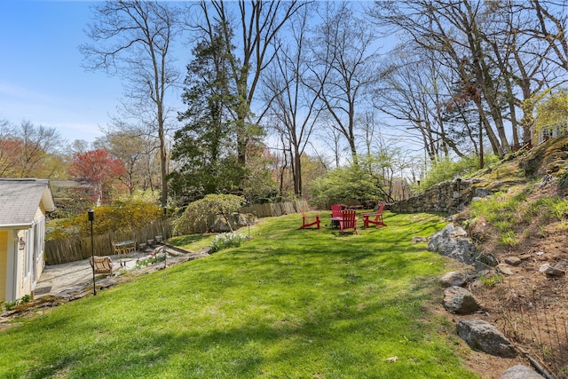 view of yard with a fenced backyard