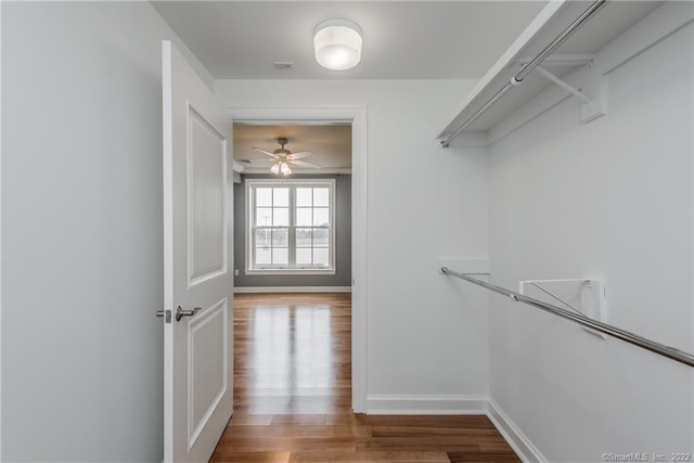 85 Memorial Rd Apt 414, West Hartford, CT 06107 - walk in closet featuring a ceiling fan and wood finished floors