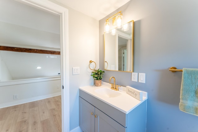 bathroom with wood finished floors and vanity