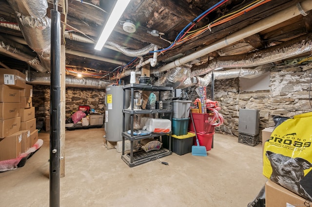 unfinished basement with water heater