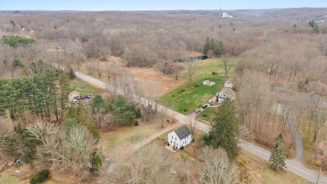 bird's eye view featuring a rural view and a view of trees