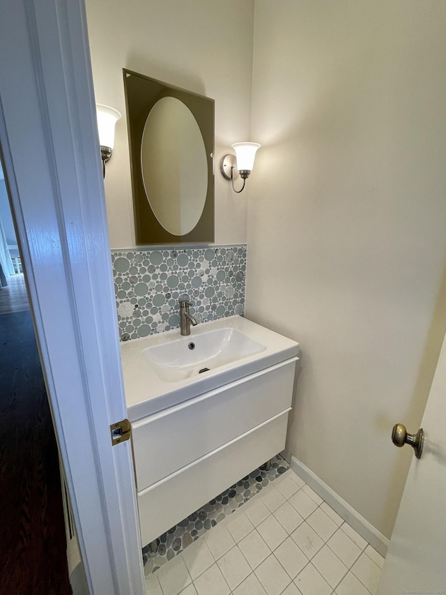 205 Arch Bridge Rd, Bethlehem, CT 06751 - bathroom with vanity, tile patterned flooring, and decorative backsplash