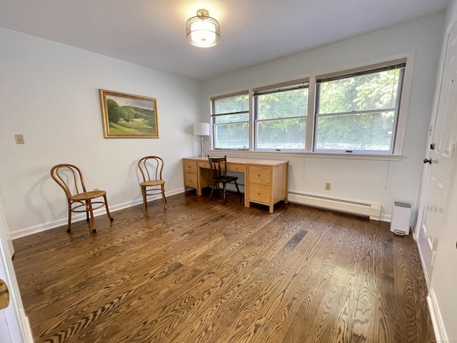 205 Arch Bridge Rd, Bethlehem, CT 06751 - home office featuring baseboard heating, dark wood-style flooring, and baseboards