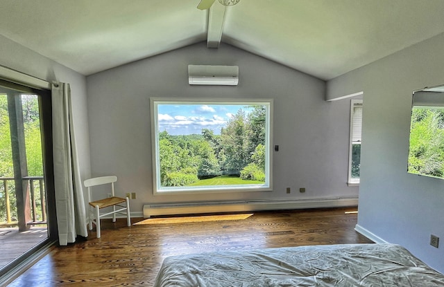 205 Arch Bridge Rd, Bethlehem, CT 06751 - unfurnished bedroom featuring baseboard heating, a wall mounted AC, wood finished floors, and baseboards