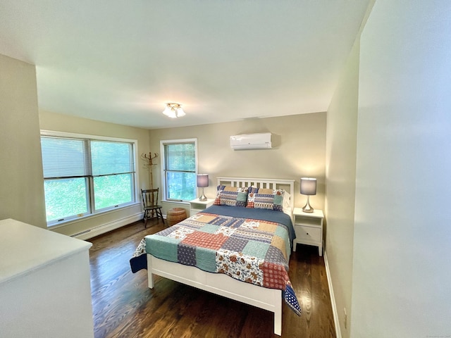 205 Arch Bridge Rd, Bethlehem, CT 06751 - bedroom with a wall mounted air conditioner, wood finished floors, a baseboard radiator, and baseboards