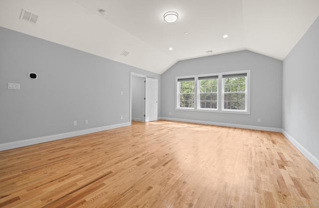 54 Edgerton Rd, Granby, CT 06090 - unfurnished room featuring light wood-type flooring, lofted ceiling, a smoke detector, and recessed lighting