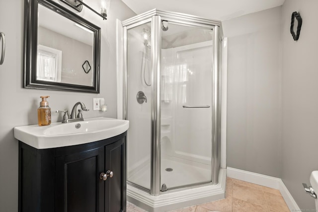 16 Academy St, Manchester, CT 06040 - bathroom featuring tile patterned flooring, baseboards, vanity, and a stall shower