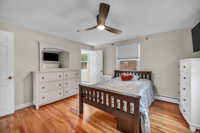 394 Woodhaven Rd, Glastonbury, CT 06033 - bedroom with a baseboard radiator, ceiling fan, and light wood-type flooring