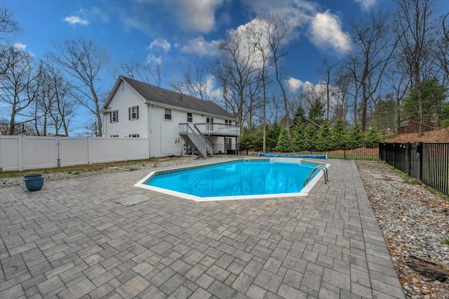 394 Woodhaven Rd, Glastonbury, CT 06033 - view of pool with a fenced in pool, stairs, a fenced backyard, a patio, and a deck