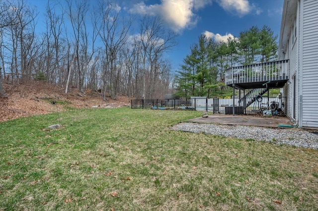 394 Woodhaven Rd, Glastonbury, CT 06033 - view of yard with a wooden deck, fence, stairs, and a patio