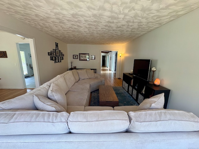64 Sherwood Ln, Norwich, CT 06360 - living area featuring a textured ceiling, baseboards, and wood finished floors