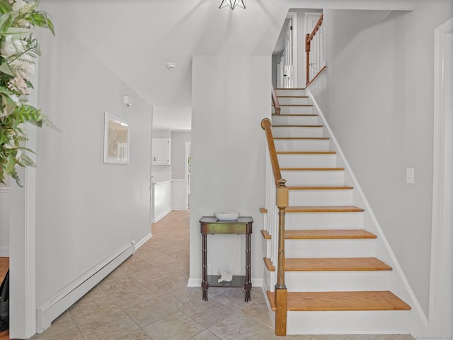 44 Buckingham Ridge Rd, Wilton, CT 06897 - staircase with a baseboard heating unit and baseboards