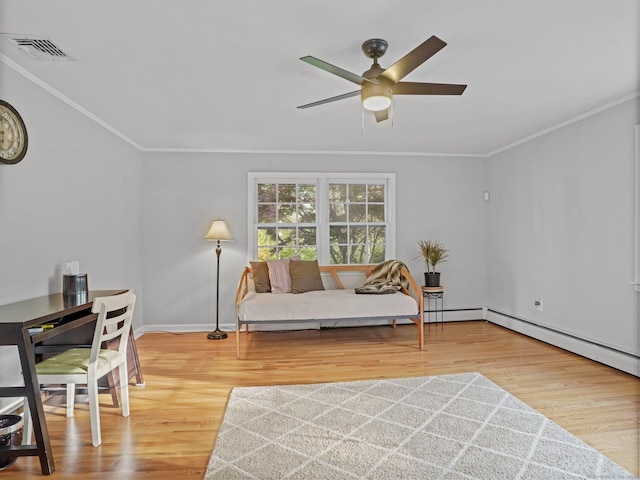 44 Buckingham Ridge Rd, Wilton, CT 06897 - sitting room with a ceiling fan, ornamental molding, wood finished floors, and baseboards