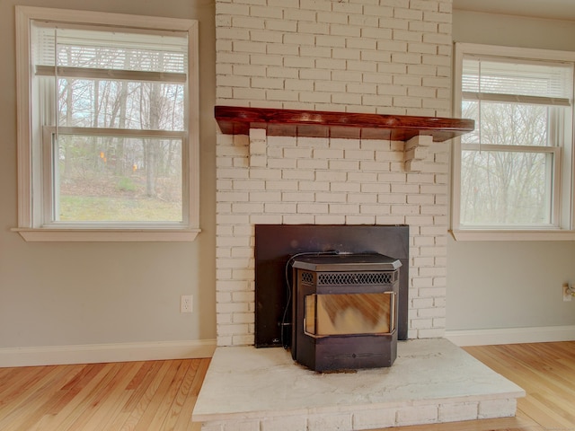 10 Versailles Rd, Lisbon, CT 06351 - details with baseboards, wood finished floors, and a wood stove