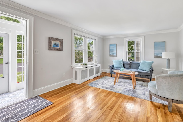 435 Lenox Rd, Fairfield, CT 06825 - living room featuring light wood-style floors, crown molding, and baseboards