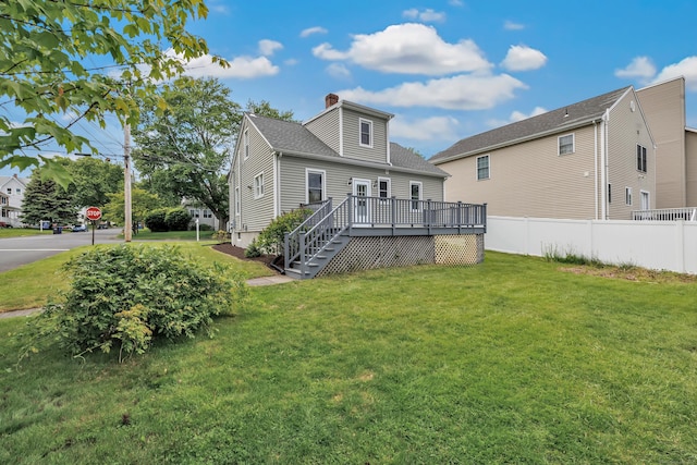 435 Lenox Rd, Fairfield, CT 06825 - back of house featuring a wooden deck, a chimney, and a shingled roof