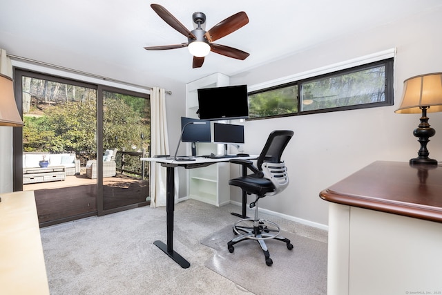 206 New Rd, Avon, CT 06001 - home office featuring ceiling fan, baseboards, and light carpet