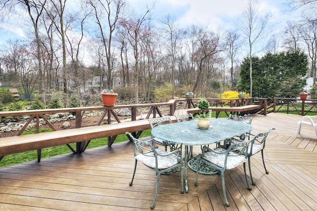 33 Pequot Trl, Westport, CT 06880 - wooden deck featuring outdoor dining area and view of wooded area