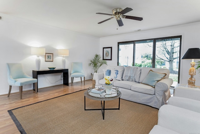 201 Rowayton Woods Dr Unit 201, Norwalk, CT 06854 - living room with ceiling fan, baseboards, crown molding, and wood finished floors