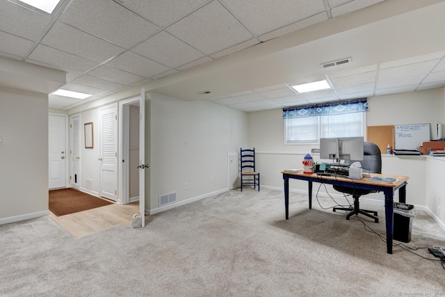 531 Oxbow Dr, Torrington, CT 06790 - office area featuring a paneled ceiling, carpet flooring, and baseboards