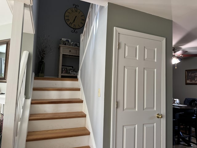 staircase with ceiling fan