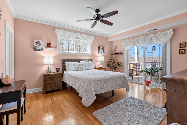 95 S Ridge Ln Unit G103, Berlin, CT 06037 - bedroom featuring baseboards, crown molding, access to exterior, and light wood finished floors